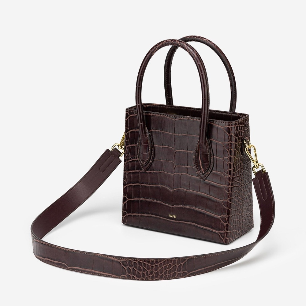 Brown crocodile top handle satchel bag